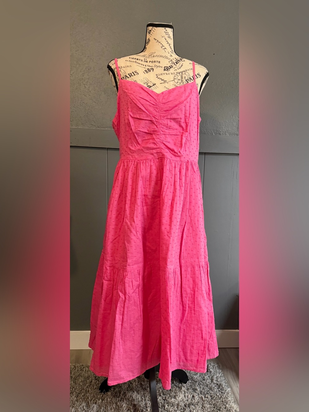 Bright Pink Sleeveless Tiered Cotton Dress